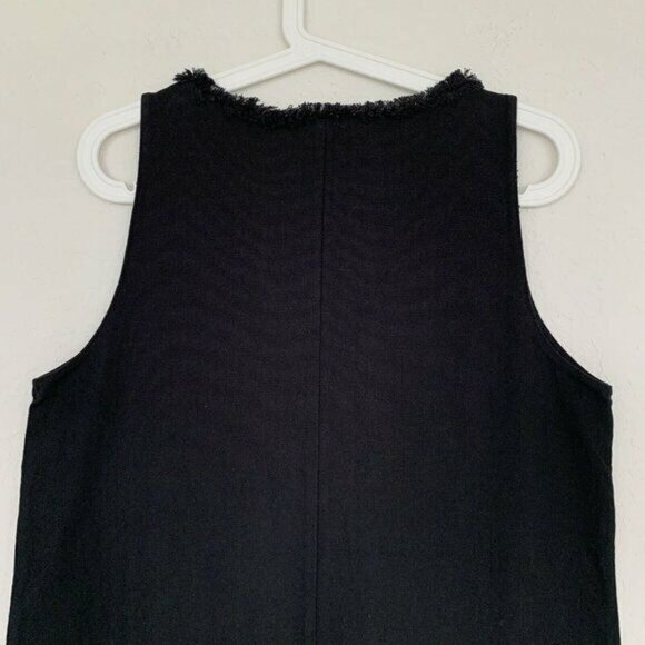 Zara Dress Black Denim Sleeveless V Neck Frayed Midi Shift Front Slit - Picture 7 of 8